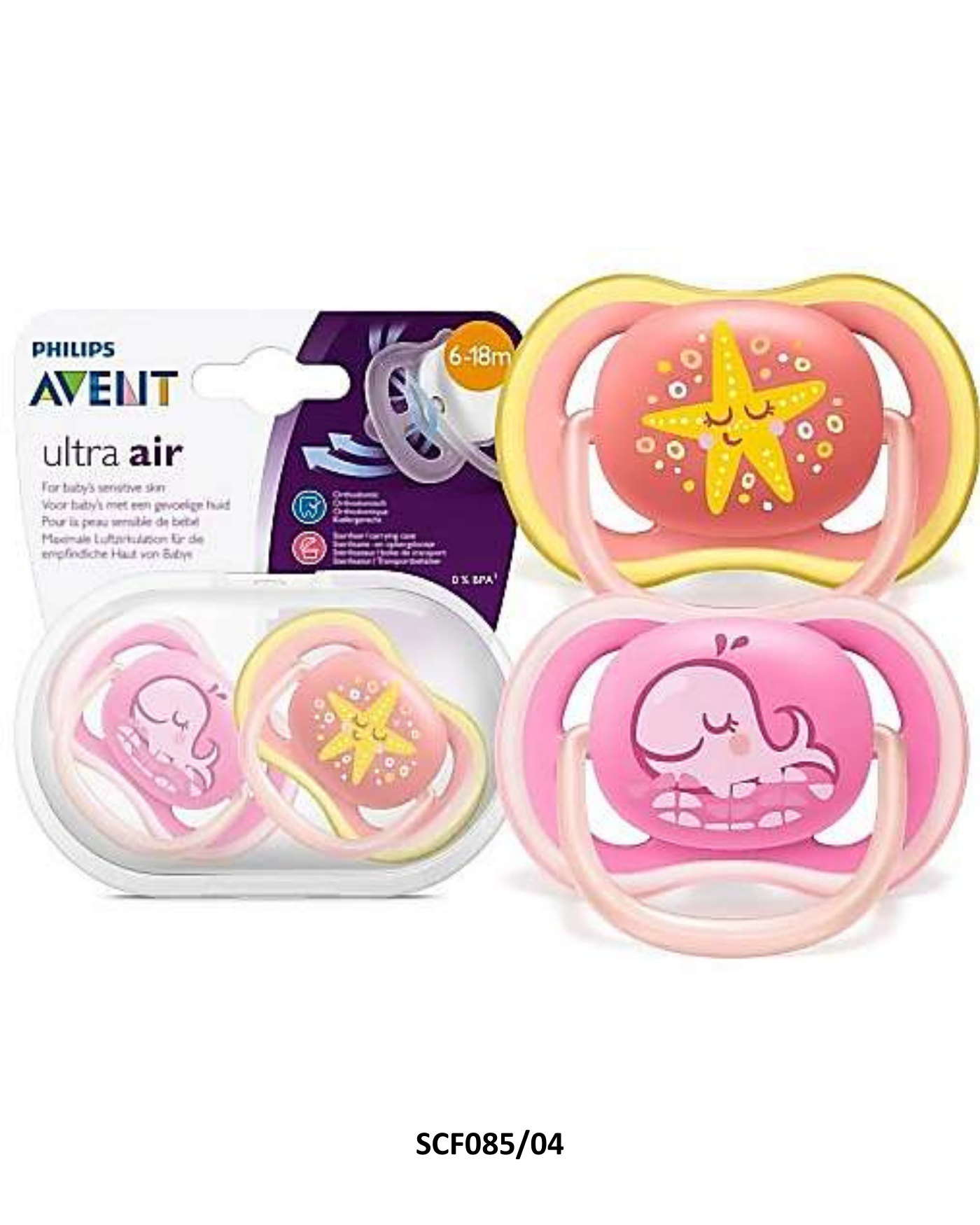 Chupones Ultra Air 6-18m Mix Ballena &  Estrella AVENT